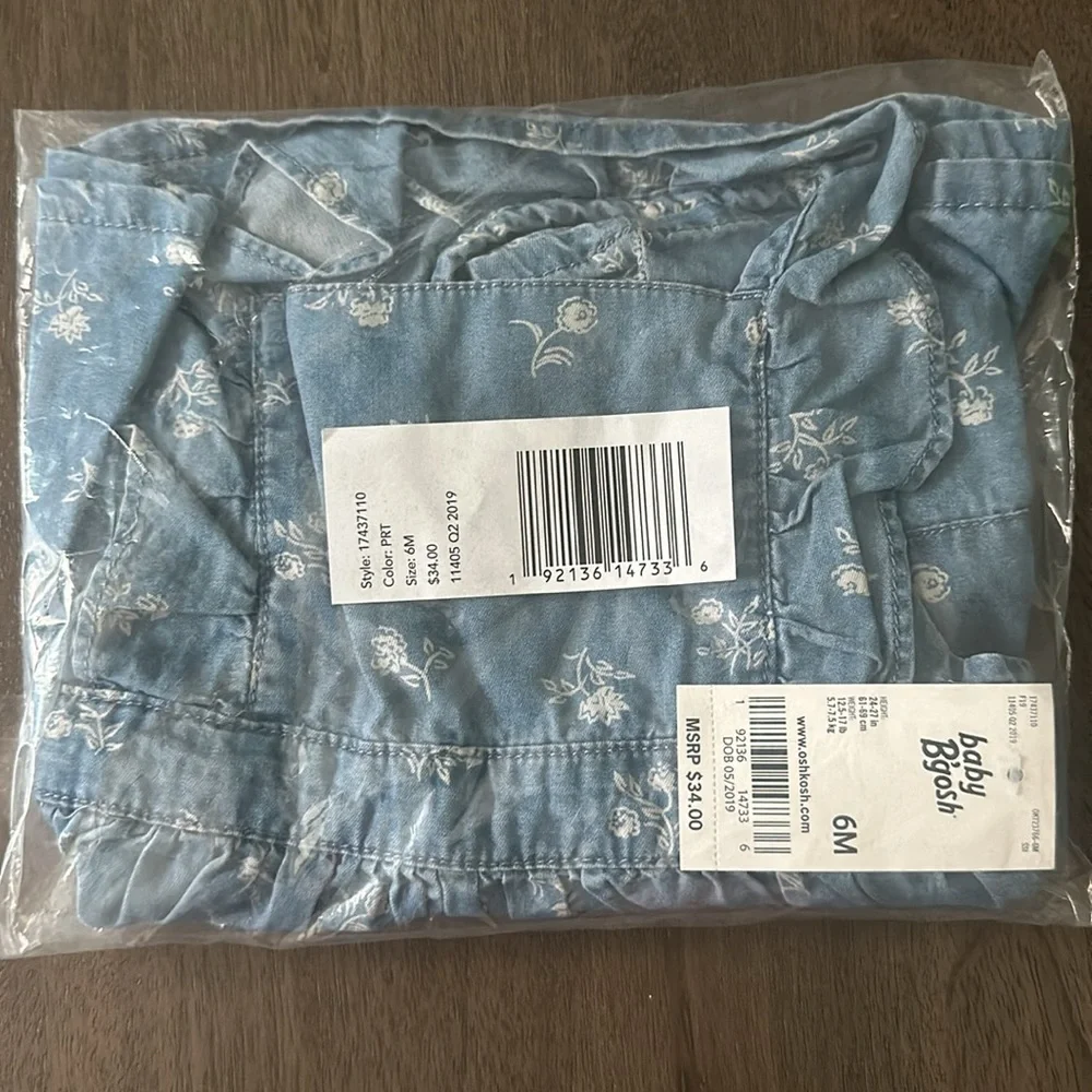 NWT  Sale‼️‼️Baby Girl OshKosh B'gosh® Floral Chambray Dress 6 MONTHS, Denim